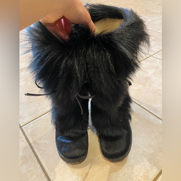 Pajar Goat Hair Fur Scarlet Apres Ski Fleece Lined Black Winter Boots Size 39 - Picture 2 of 16